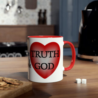 Mug with motivational God quote: To Seek the Truth is to Seek God | Two-Tone Coffee Mug | 11oz | Inspiring quote